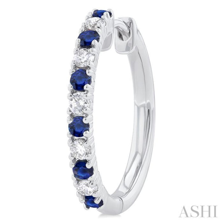 1.80 MM Round Shape Sapphire and 1/4 Ctw Round Cut Diamond Precious Hoop Earrings in 10K White Gold