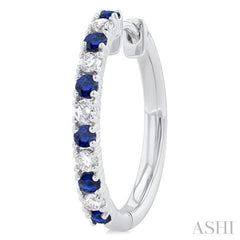 1.80 MM Round Shape Sapphire and 1/4 Ctw Round Cut Diamond Precious Hoop Earrings in 10K White Gold
