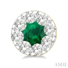 1/2 ctw Lovebright 3.3MM Emerald and Round Cut Diamond Precious Stud Earring in 14K Yellow & White Gold