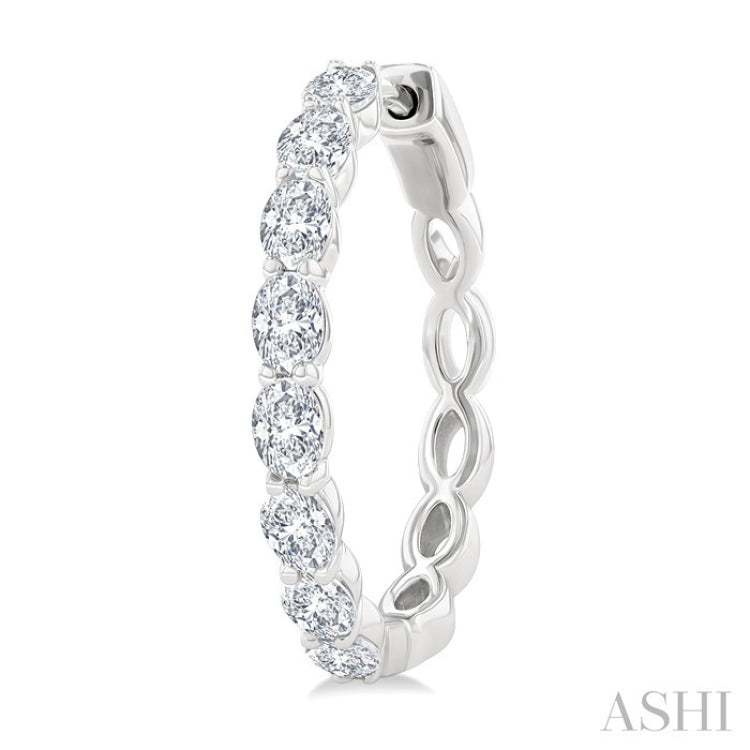 1 7/8 Ctw North-South Oval Cut Diamond Fashion Hoop Earrings in 14K White Gold
