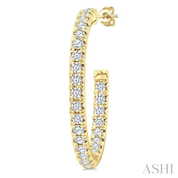1 Ctw French Pave Set Round Cut Diamond Fashion Half Hoop Earrings in 14K Yellow Gold