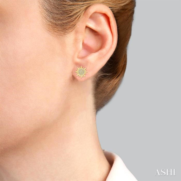 1/8 Ctw Petite Sun Round Cut Diamond Fashion Stud Earring in 10K Yellow Gold
