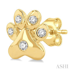 1/10 Ctw Petite Dog Paw Round Cut Diamond Fashion Stud Earrings in 10K Yellow Gold