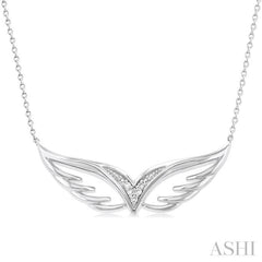 1/50 Ctw Angel Wing Round Cut Diamond Fashion Pendant With Chain in Sterling Silver
