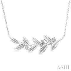 1/20 Ctw Olive Leaf Round Cut Diamond Pendant With Chain in Sterling Silver