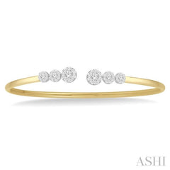 3/4 Ctw Round Cut Lovebright Diamond Open Cuff Bangle in 14K Yellow and White Gold