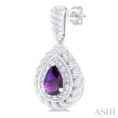 6X4 MM Pear Cut Amethyst and 1/20 ctw Round Cut Diamond Semi Precious Earring in Sterling Silver