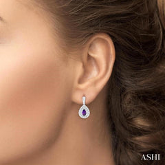6X4 MM Pear Cut Amethyst and 1/20 ctw Round Cut Diamond Semi Precious Earring in Sterling Silver