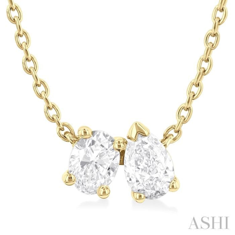 1/3 ctw Toi Et Moi Oval and Pear Cut Diamond Necklace in 14K Yellow Gold