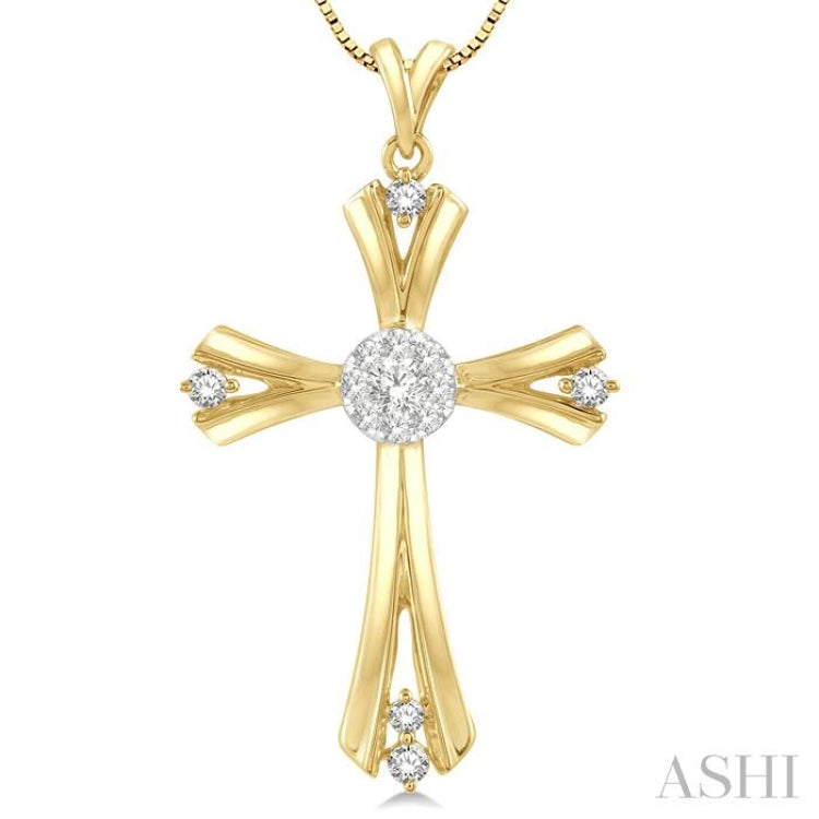1/4 Ctw Lovebright Round Cut Diamond Cross Pendant in 14K Yellow and White Gold with chain