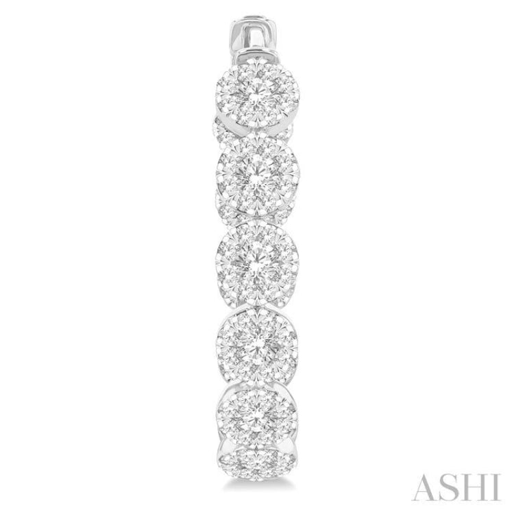 3 Ctw Circular Link Lovebright In-Out Round Cut Diamond Hoop Earrings in 14K White Gold