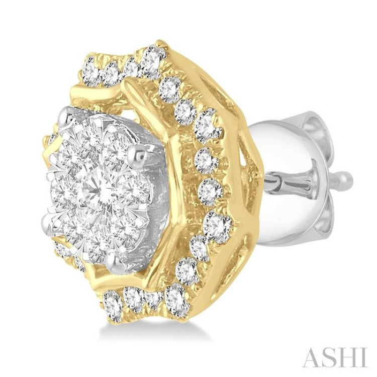 1/2 Ctw Star Lattice Lovebright Round Cut Diamond Earring in 14K White and Yellow Gold