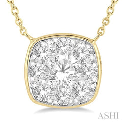 1/2 ctw Cushion Shape Lovebright Diamond Pendant With Chain in 14K Yellow & White Gold