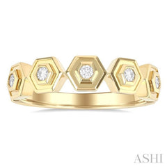 1/8 ctw Hexagon Shape Link Round Cut Diamond Fashion Ring in 14K Yellow Gold