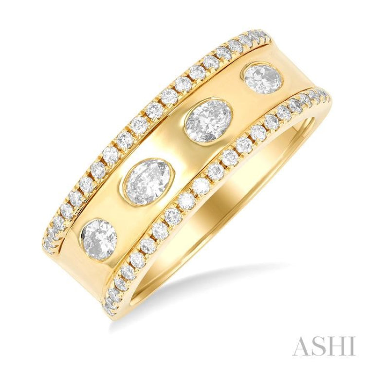 5/8 ctw Wide 4-Stone Oval & Round Cut Diamond Fashion Band in 14K Yellow Gold