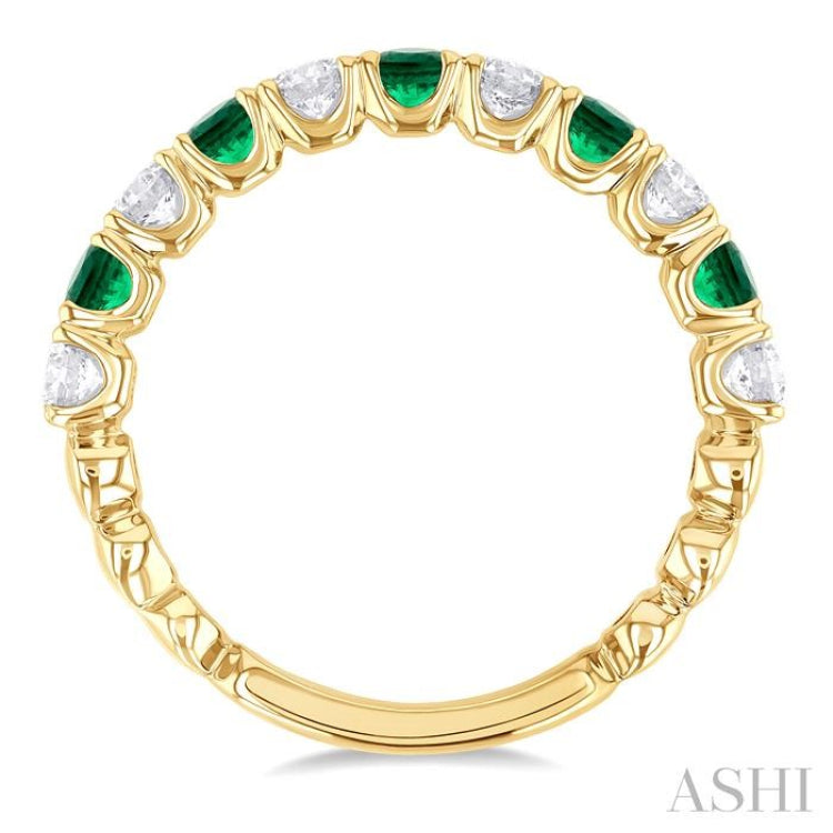 1/2 ctw Round Cut 2.85MM Emerald and Diamond Precious Wedding Band in 14K Yellow Gold