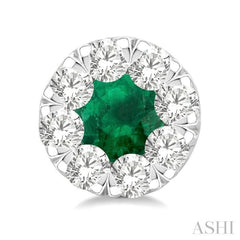 1/2 ctw Lovebright 3.3MM Emerald and Round Cut Diamond Precious Stud Earring in 14K White Gold