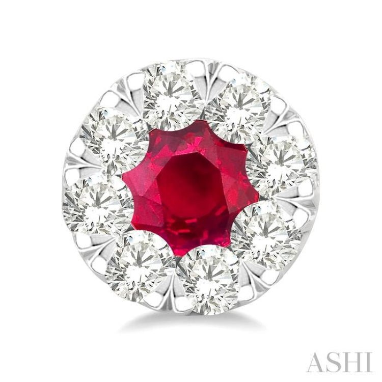 1/2 ctw Lovebright 3.3MM Ruby and Round Cut Diamond Precious Stud Earring in 14K White Gold