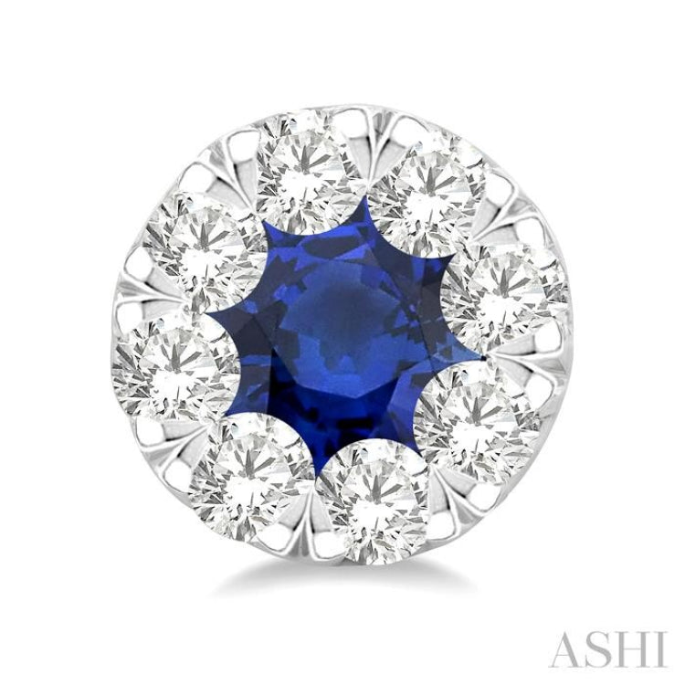 1/2 ctw Lovebright 3.3MM Sapphire and Round Cut Diamond Precious Stud Earring in 14K White Gold