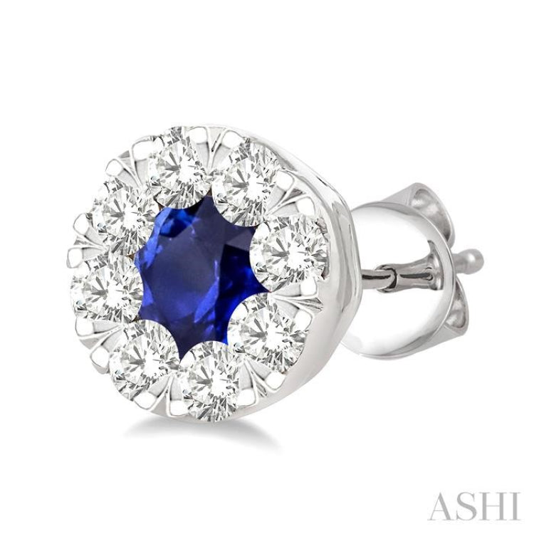 1/2 ctw Lovebright 3.3MM Sapphire and Round Cut Diamond Precious Stud Earring in 14K White Gold