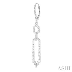 1 1/5 ctw Paper Clip Baguette and Single Cut Diamond Long Fashion Earrings in 14K White Gold