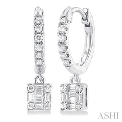 1/3 Ctw Petite Square Shape Fusion Diamond Fashion Huggies in 10K White Gold