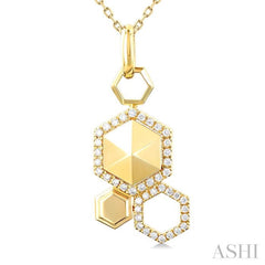 1/4 Ctw Hexagon Motif Round Cut Diamond Fashion Pendant With Chain in 14K Yellow Gold