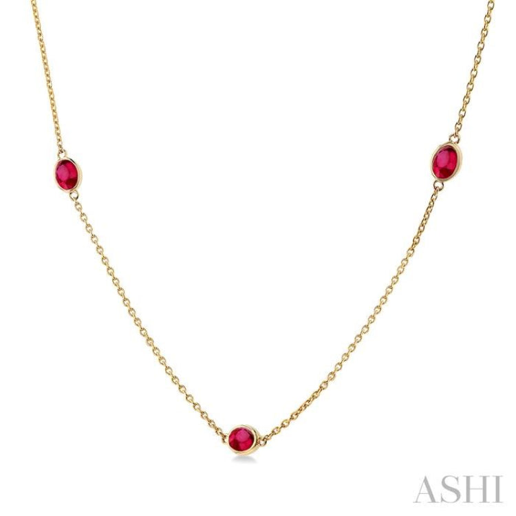4x3 MM Oval Cut Ruby Precious Station Necklace in 14K Yellow Gold