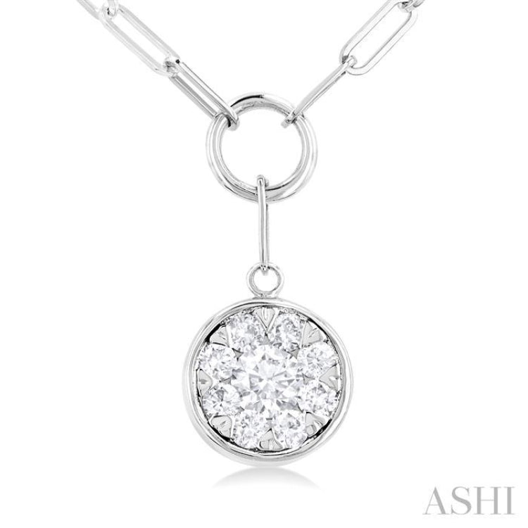 1/4 ctw Lovebright Circular Shape Round Cut Diamond Paper Clip Necklace in 14K White Gold