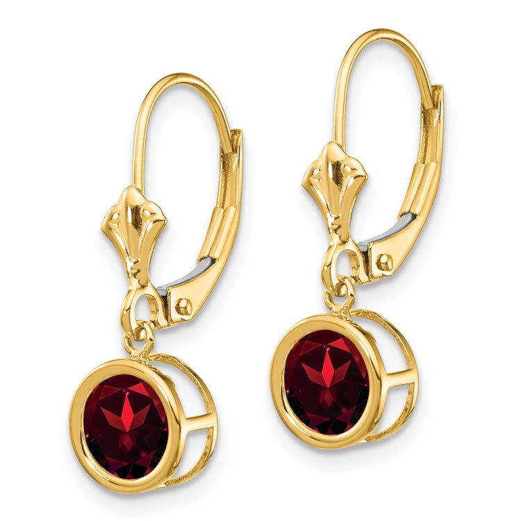 14k 6mm Garnet Leverback Earrings