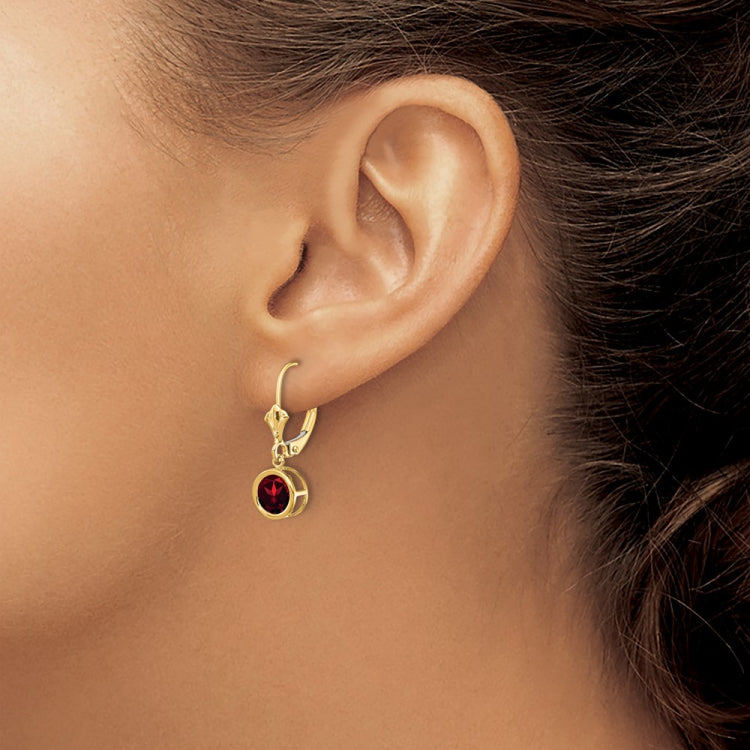 14k 6mm Garnet Leverback Earrings