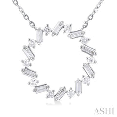 3/8 ctw Circle Baguette and Round Cut Diamond Scatter Necklace in 10K White Gold