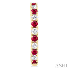 1/4 ctw Petite 1.80 MM Ruby and Round Cut Diamond Precious Fashion Huggies in 10K Yellow Gold