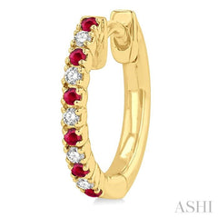 1/10 ctw Petite 1.35 MM Ruby and Round Cut Diamond Precious Fashion Huggies in 10K Yellow Gold