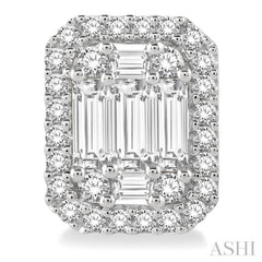 1 ctw Octagonal Baguette & Round Cut Diamond Stud Earrings in 14K White Gold