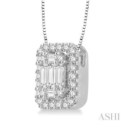 3/8 ctw Octagonal Baguette & Round Cut Diamond Pendant With Box Chain in 14K White Gold