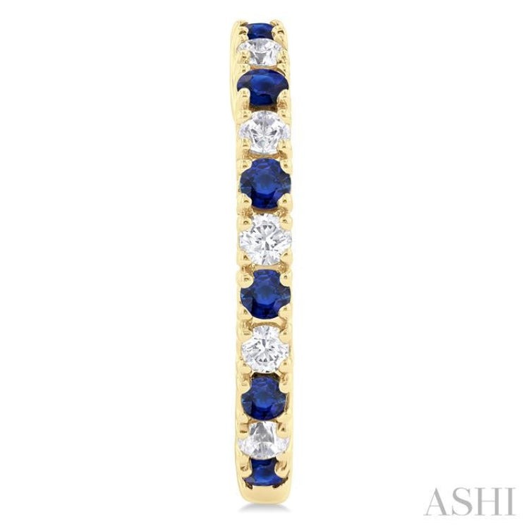 1/4 ctw Petite 1.80 MM Sapphire and Round Cut Diamond Precious Fashion Huggies in 10K Yellow Gold