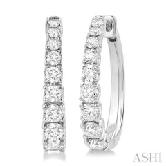 1 Ctw Graduated Round Cut Diamond Fashion Hoop Earrings in 14K White Gold