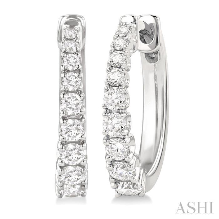 1/2 Ctw Graduated Round Cut Diamond Fashion Hoop Earrings in 14K White Gold