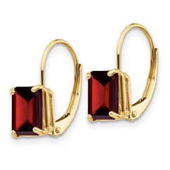 14k 7x5mm Emerald Cut Garnet Leverback Earrings