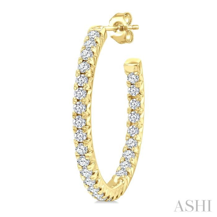 3/4 Ctw French Pave Set Round Cut Diamond Fashion Half Hoop Earrings in 14K Yellow Gold