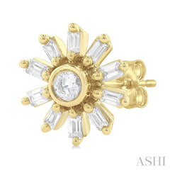 1/4 Ctw Petite Wheel Baguette and Round Cut Diamond Fashion Stud Earrings in 10K Yellow Gold