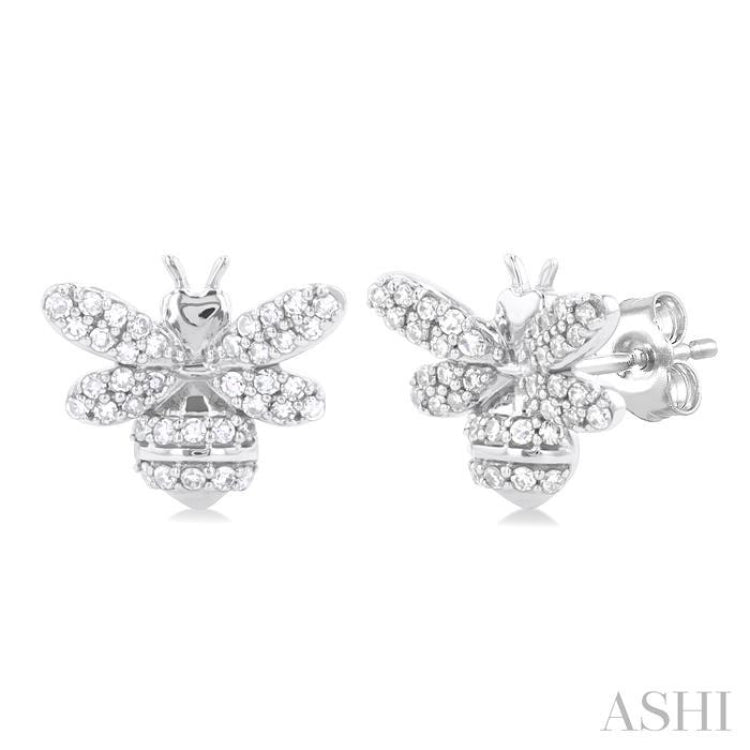 1/3 Ctw Petite Bumble Bee Round Cut Diamond Fashion Stud Earrings in 10K White Gold