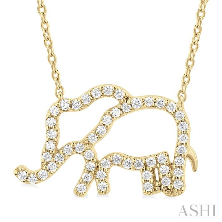 1/5 Ctw Petite Elephant Outline Round Cut Diamond Fashion Pendant With Chain in 10K Yellow Gold