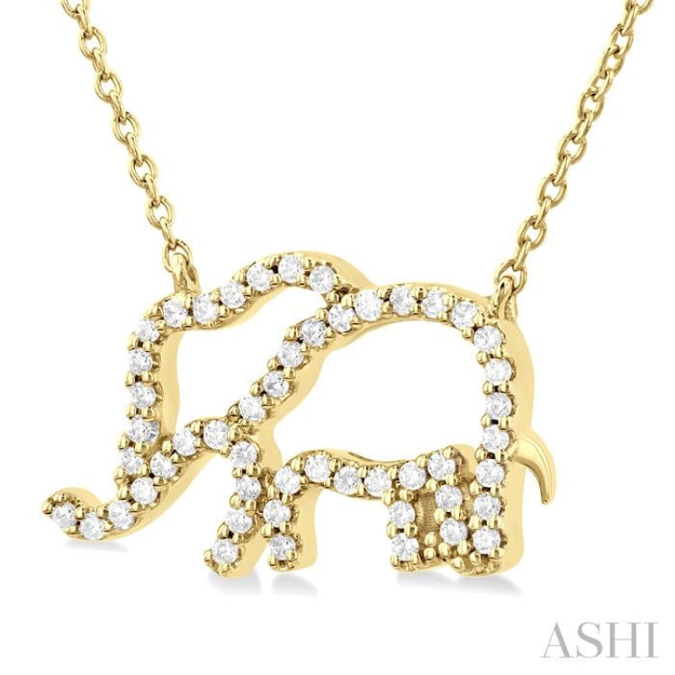 1/5 Ctw Petite Elephant Outline Round Cut Diamond Fashion Pendant With Chain in 10K Yellow Gold