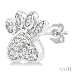 1/8 Ctw Petite Dog Paw Round Cut Diamond Fashion Stud Earrings in 10K White Gold
