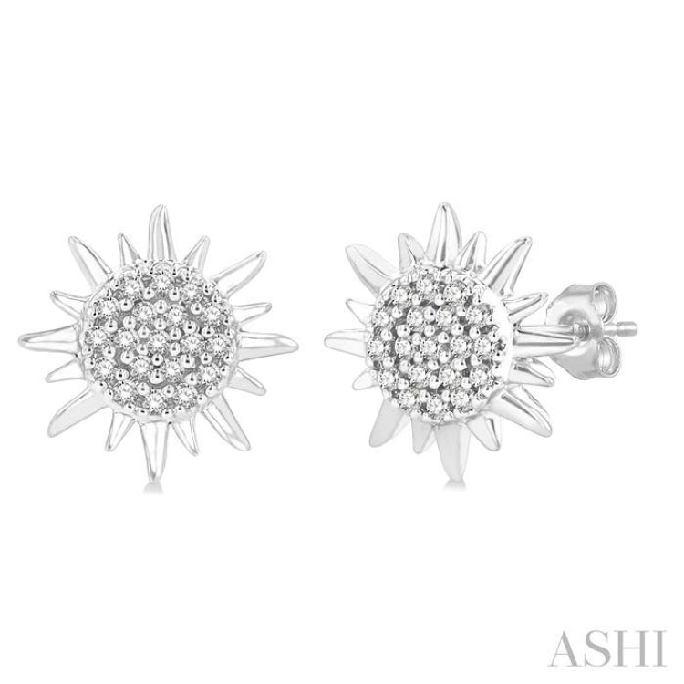 1/8 Ctw Petite Sun Round Cut Diamond Fashion Stud Earring in 10K White Gold