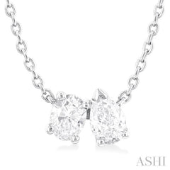 1/3 ctw Toi Et Moi Oval and Pear Cut Diamond Necklace in 14K White Gold