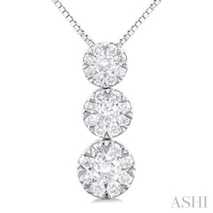 1/3 ctw Lovebright 3 stone Essential Round Cut Diamond Pendant with Chain in 14K White Gold