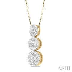 1/4 ctw Lovebright 3 stone Essential Round Cut Diamond Pendant with Chain in 14K Yellow and White Gold